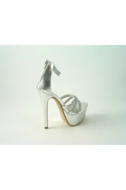 High Heels^Glitz Shoes Divine Tall Diamante Platform Silver