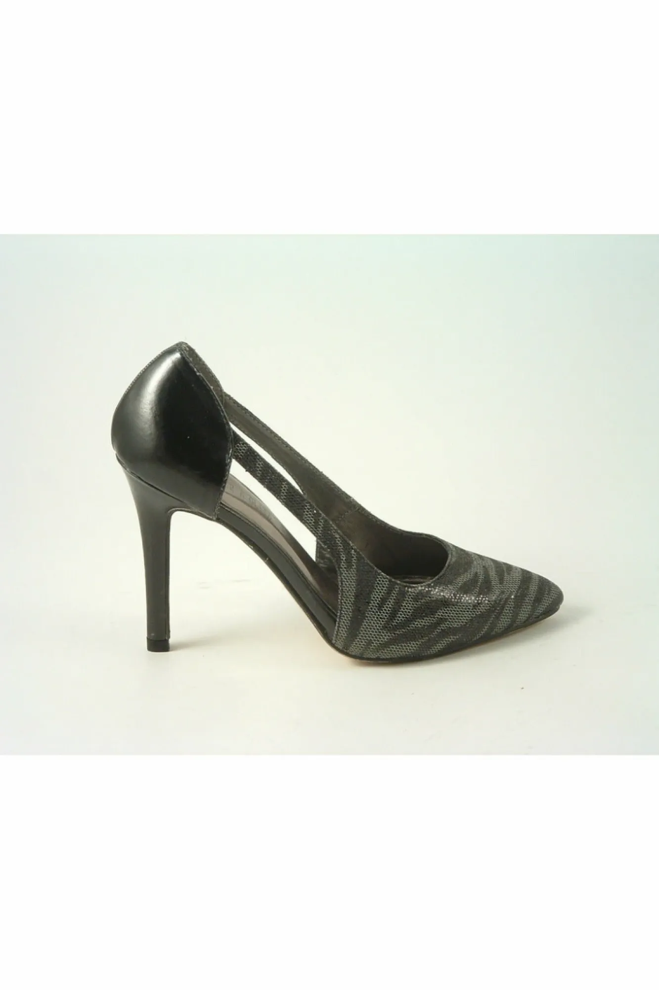 High Heels^Glitz Shoes Glimmer Glamour N Glitz Metallic Open Side Shoe Black