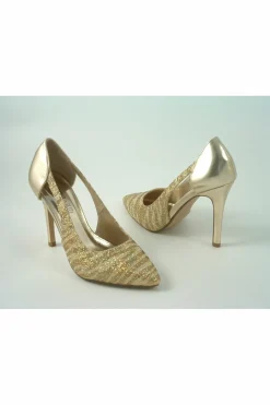 High Heels^Glitz Shoes Glimmer Glamour N Glitz Metallic Open Side Shoe Gold