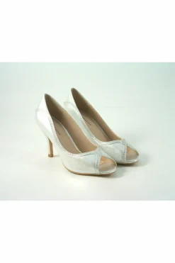 Mid Heels^Glitz Shoes Kylo Diamante Metallic Peep Toe Court Shoe