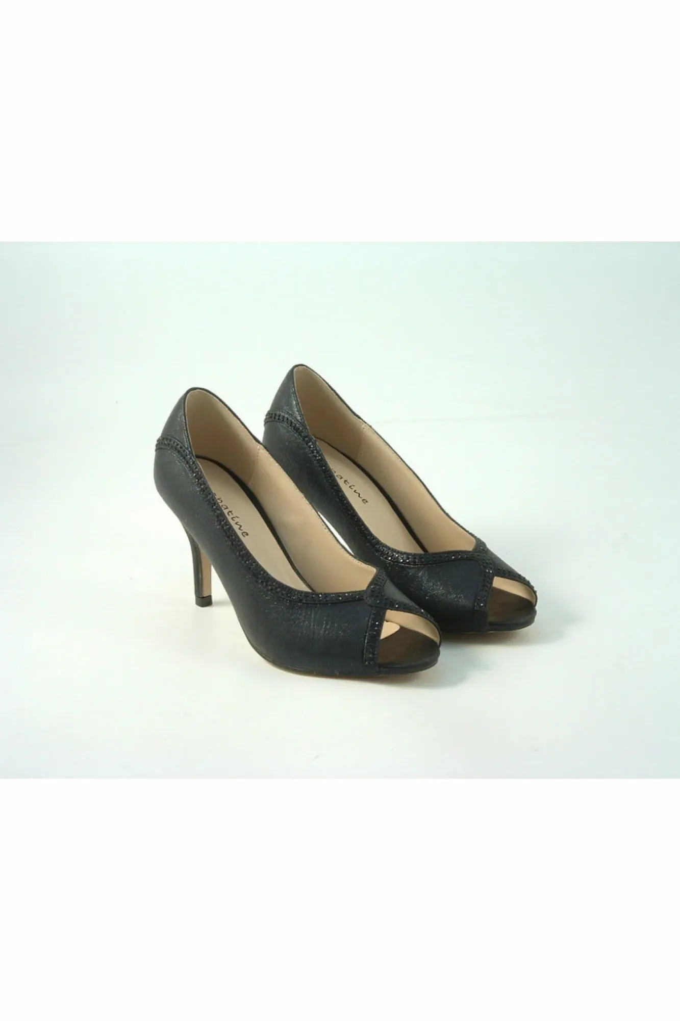 Mid Heels^Glitz Shoes Kylo Diamante Metallic Peep Toe Court Shoe