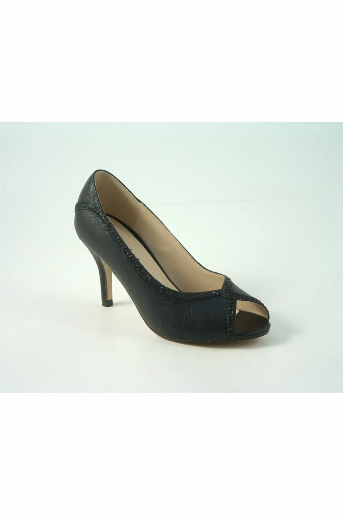 Mid Heels^Glitz Shoes Kylo Diamante Metallic Peep Toe Court Shoe