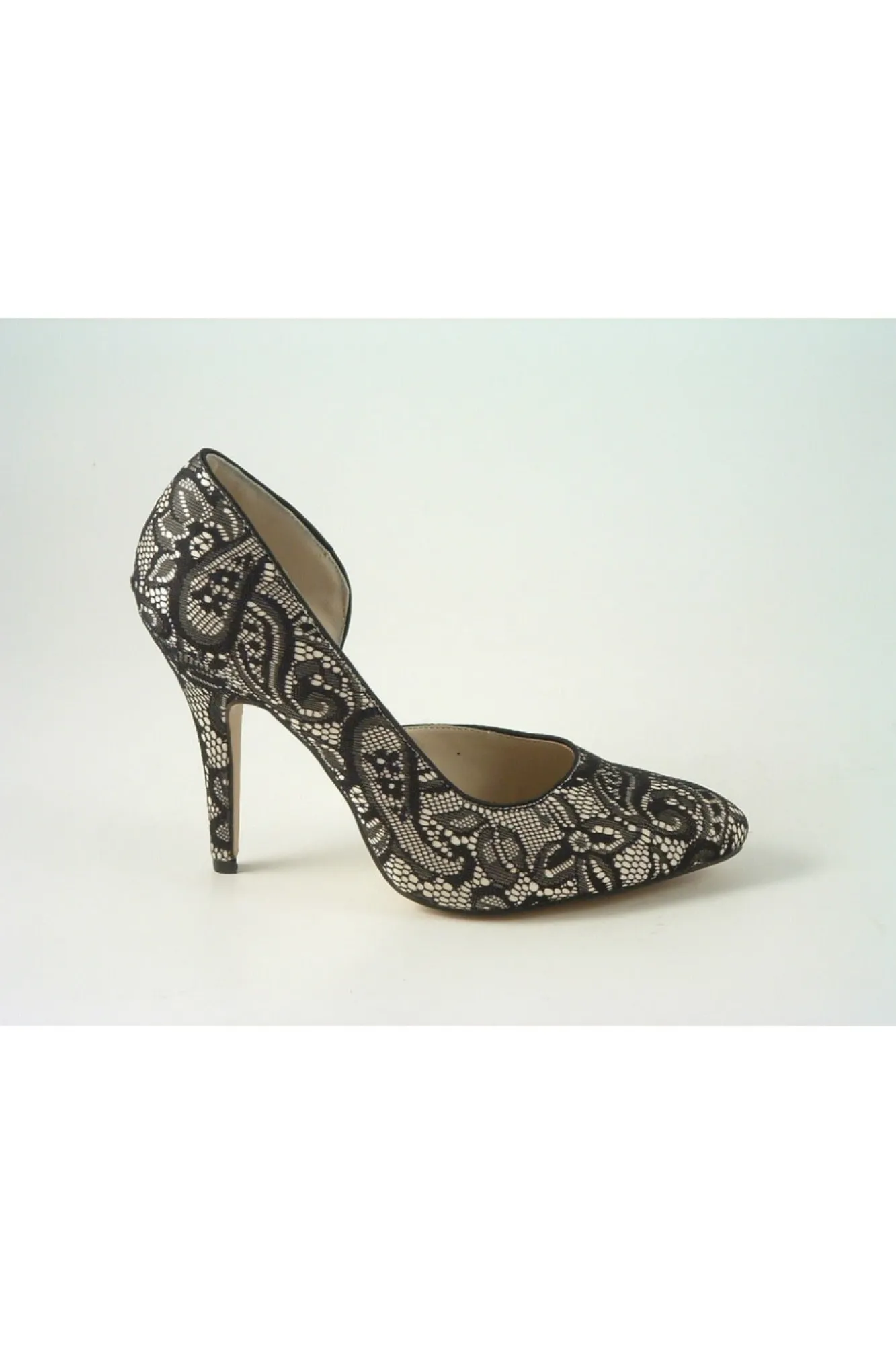 High Heels^Glitz Shoes Lace/Satin Open Waist High Heel Court Shoe