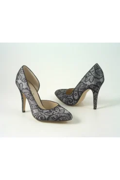 High Heels^Glitz Shoes Lace/Satin Open Waist High Heel Court Shoe