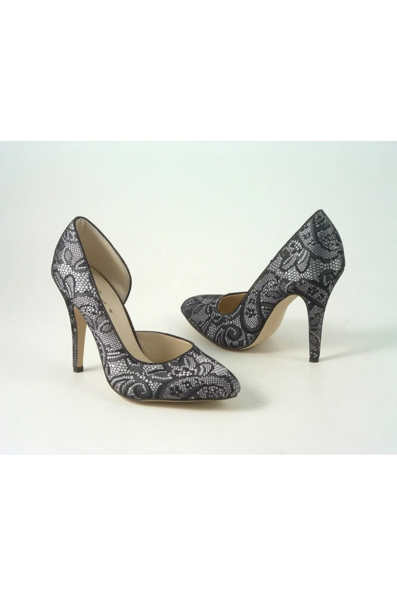 High Heels^Glitz Shoes Lace/Satin Open Waist High Heel Court Shoe