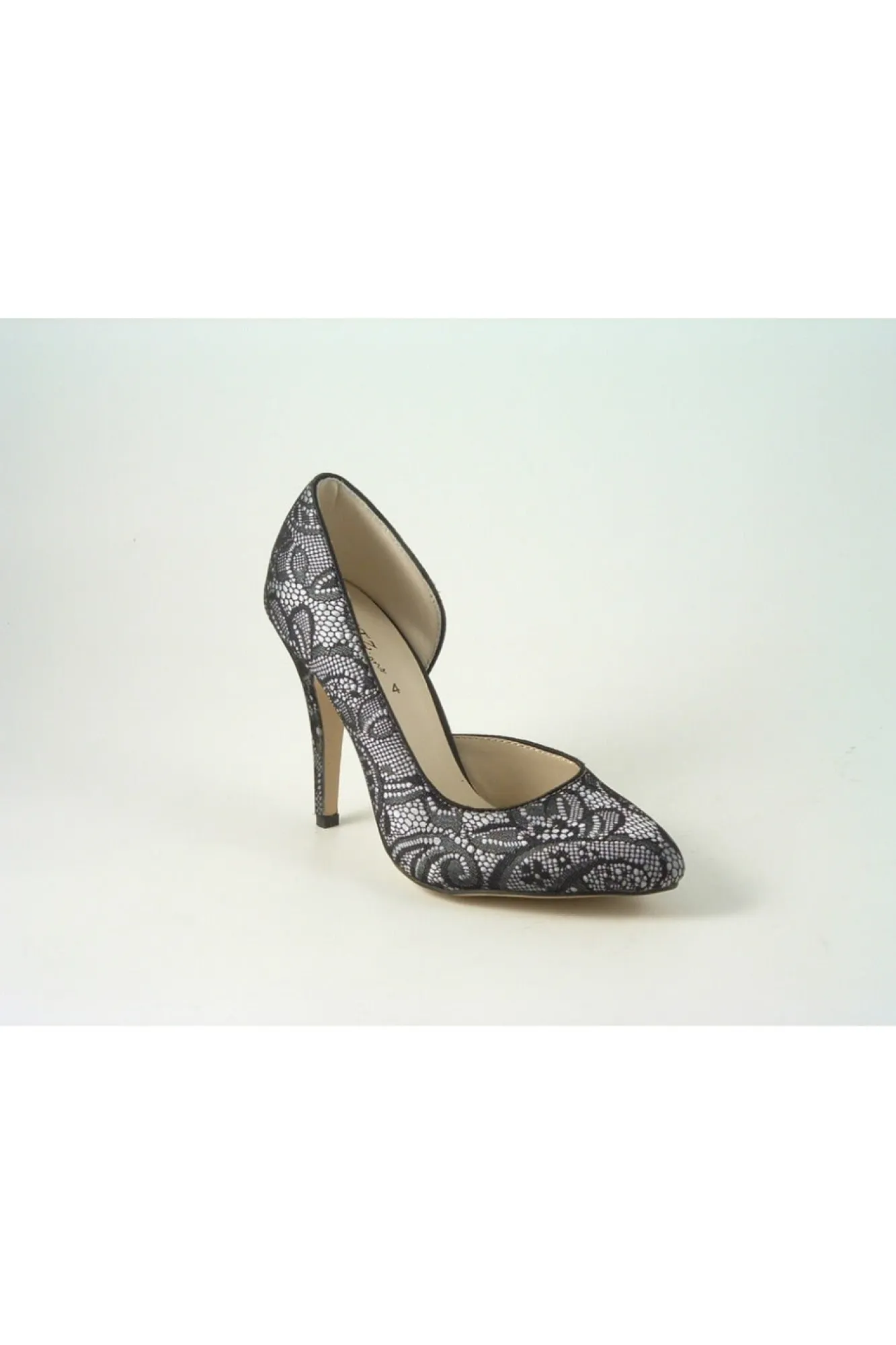 High Heels^Glitz Shoes Lace/Satin Open Waist High Heel Court Shoe