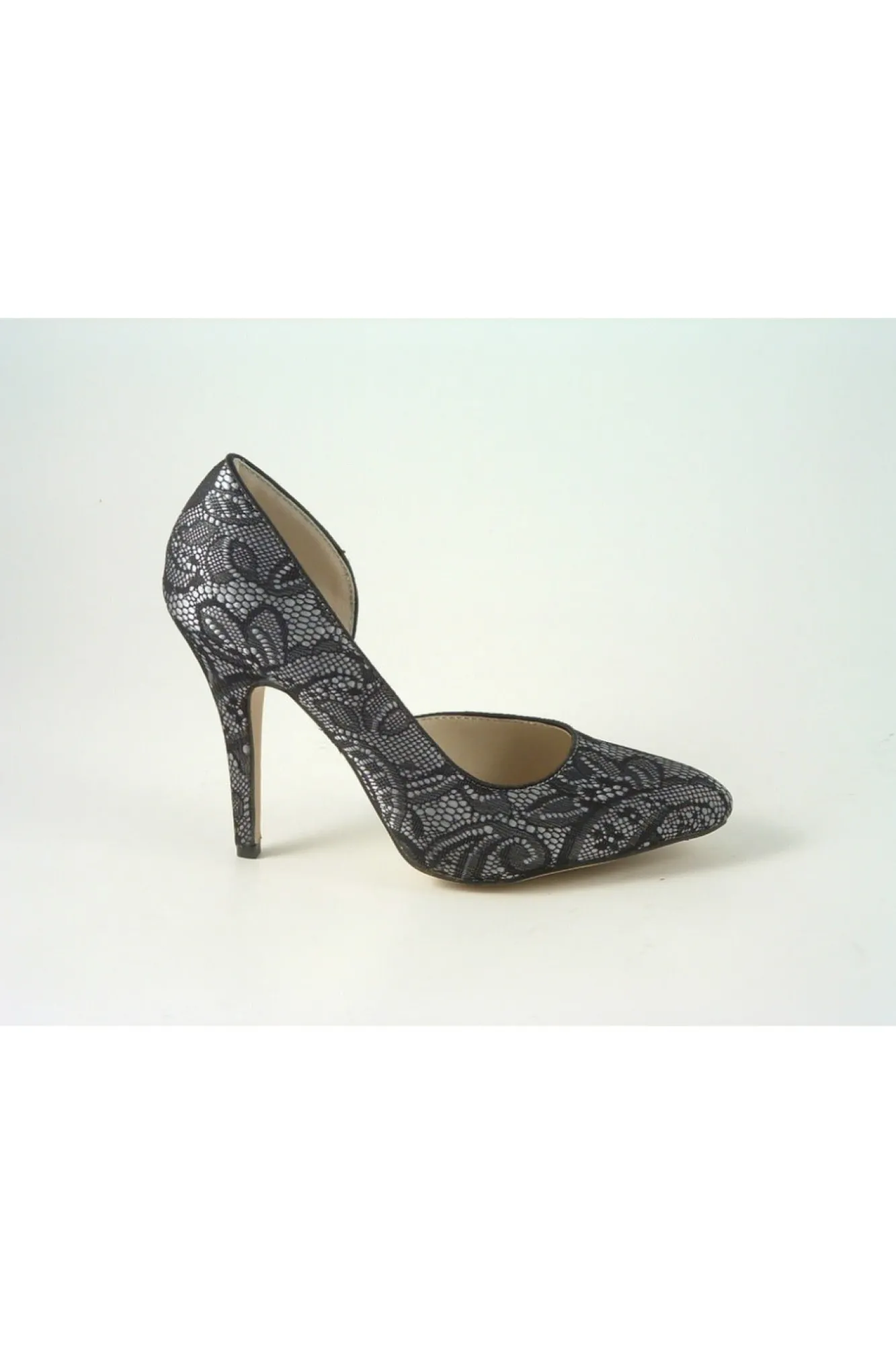 High Heels^Glitz Shoes Lace/Satin Open Waist High Heel Court Shoe