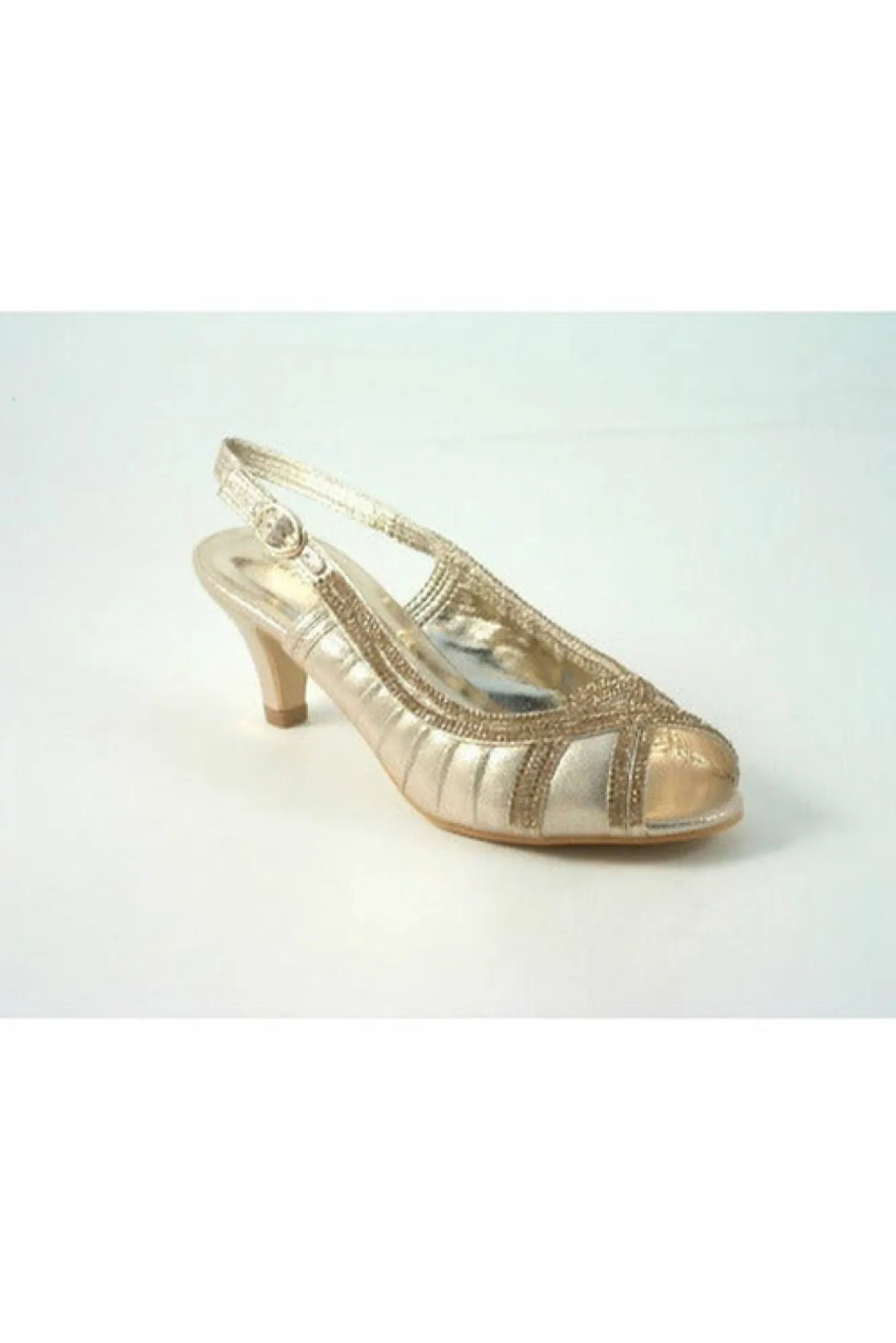 Mid Heels^Glitz Shoes Leona Sabatine Diamante Metallic Peep Toe Shoe