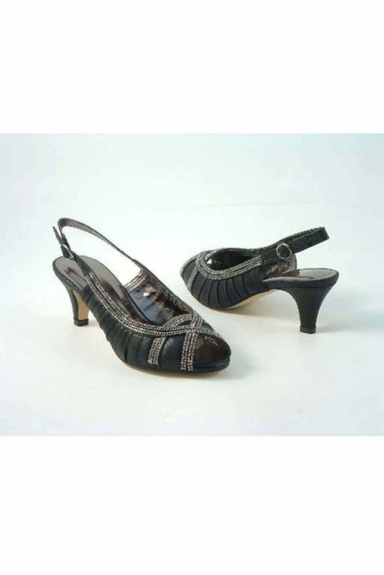 Mid Heels^Glitz Shoes Leona Sabatine Diamante Metallic Peep Toe Shoe