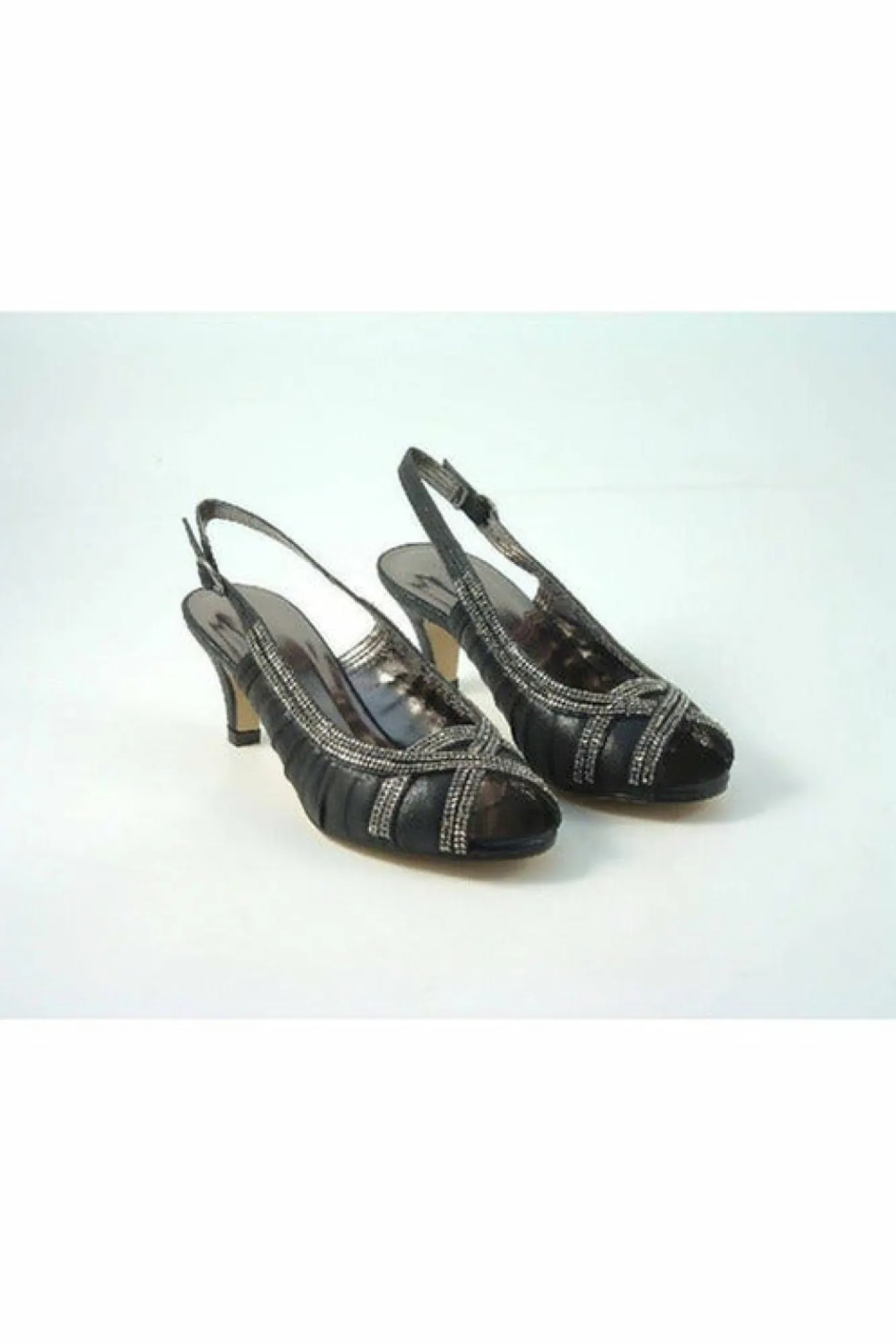 Mid Heels^Glitz Shoes Leona Sabatine Diamante Metallic Peep Toe Shoe