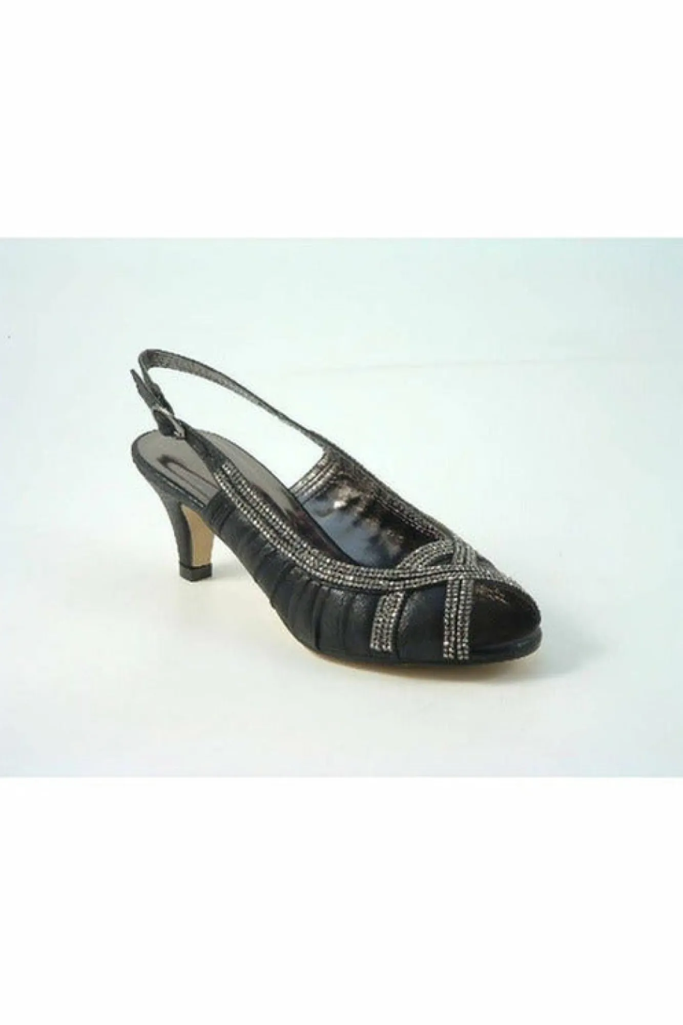Mid Heels^Glitz Shoes Leona Sabatine Diamante Metallic Peep Toe Shoe