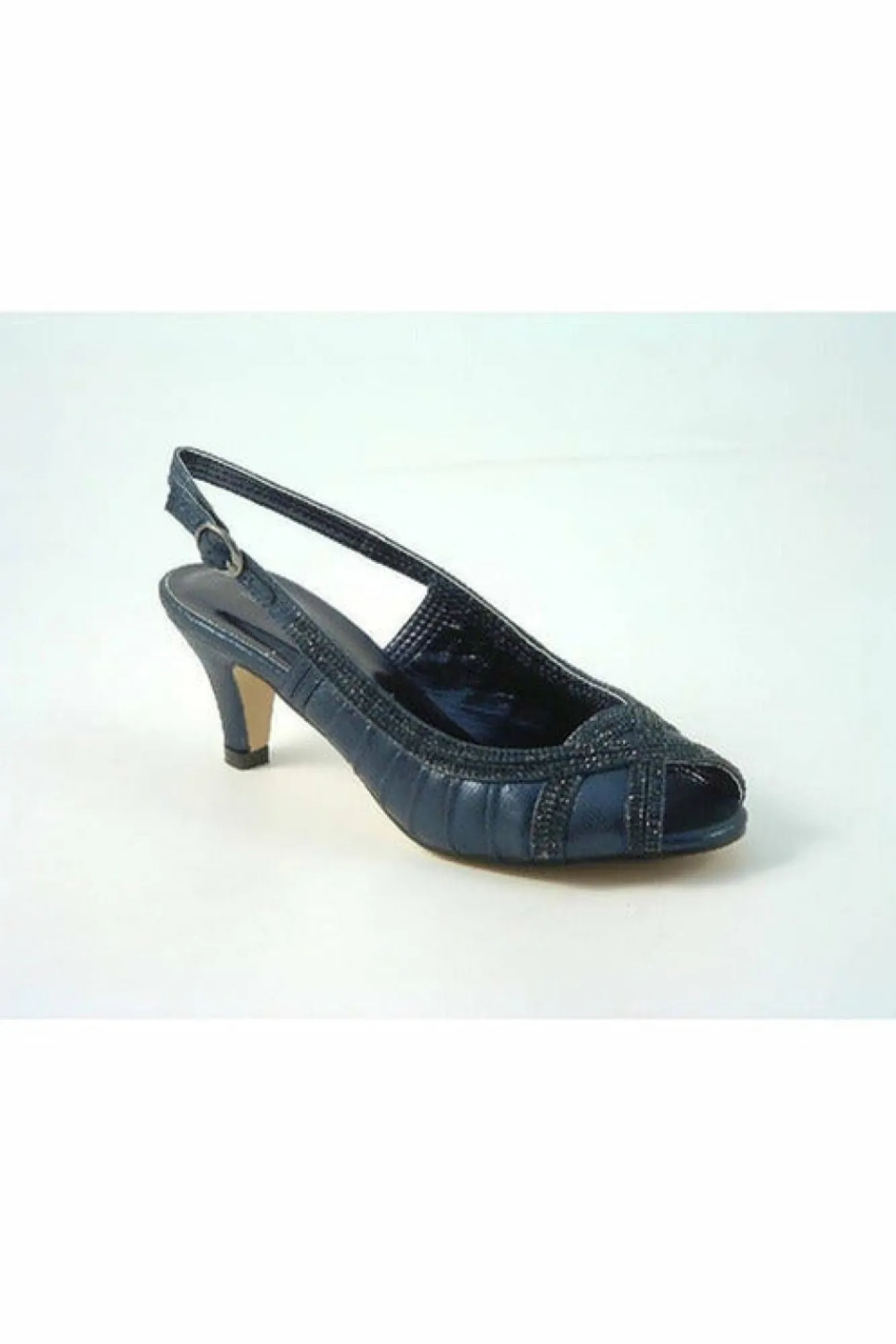 Mid Heels^Glitz Shoes Leona Sabatine Diamante Metallic Peep Toe Shoe
