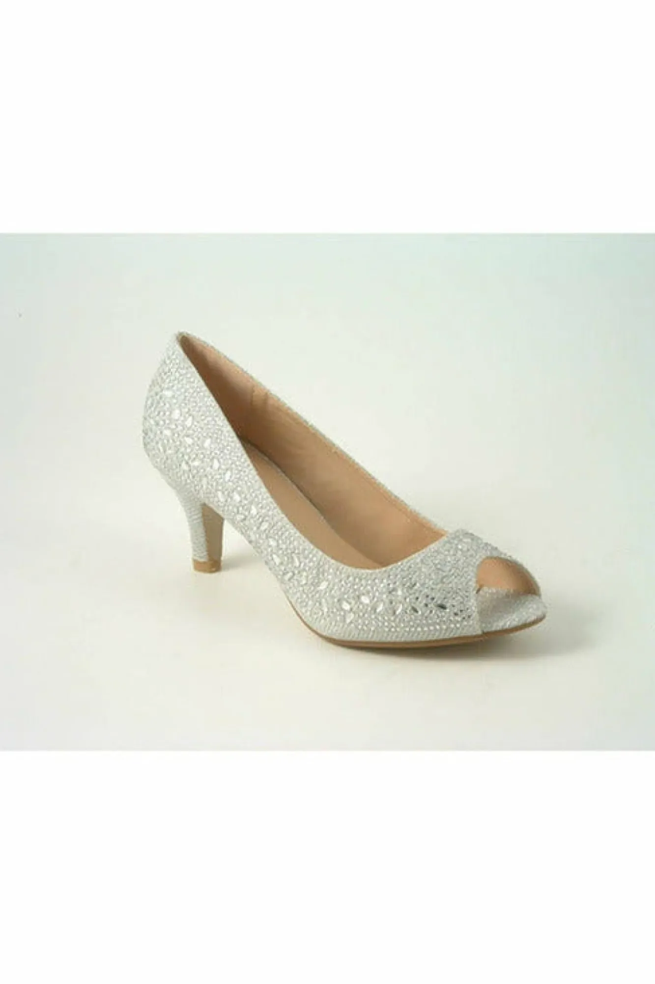 Mid Heels^Glitz Shoes Margo Glitter Diamante Mid Heel Peep Toe Shoe