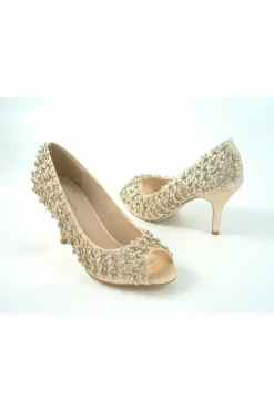Mid Heels^Glitz Shoes Mid Heel Flower Peep Toe Court Shoes Rosegold