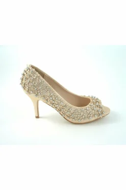 Mid Heels^Glitz Shoes Mid Heel Flower Peep Toe Court Shoes Rosegold