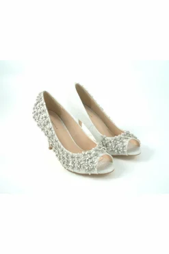 Mid Heels^Glitz Shoes Mid Heel Flower Peep Toe Court Shoes Silver