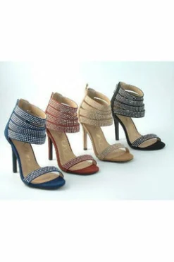 Sandals^Glitz Shoes Ora Divine Diamante Faux Suede Heeled Sandal Black
