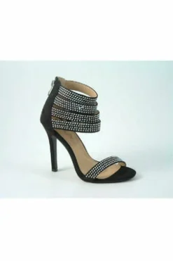 Sandals^Glitz Shoes Ora Divine Diamante Faux Suede Heeled Sandal Black
