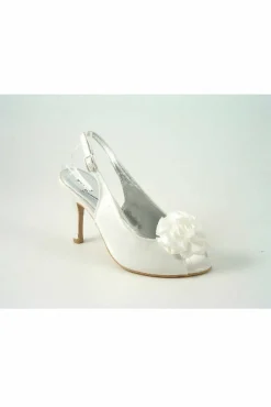 High Heels^Glitz Shoes Perdita Satin Peep Toe Sling Back Ivory