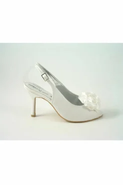 High Heels^Glitz Shoes Perdita Satin Peep Toe Sling Back Ivory