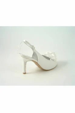 High Heels^Glitz Shoes Perdita Satin Peep Toe Sling Back Ivory