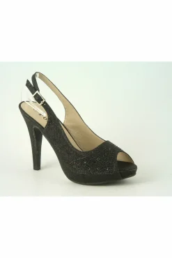 High Heels^Glitz Shoes Posh ‘Jess' Peep Toe Court Shoe Black