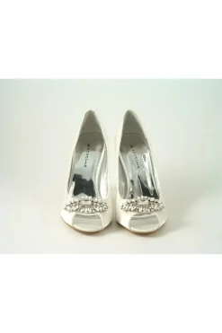 High Heels^Glitz Shoes Rosalie Diamante Satin High Heel Shoe Ivory
