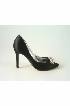 High Heels^Glitz Shoes Rosalie Sabatine Diamante Satin Heel Peep Shoe