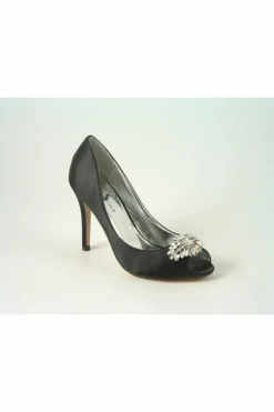 High Heels^Glitz Shoes Rosalie Sabatine Diamante Satin Heel Peep Shoe