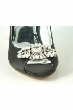 High Heels^Glitz Shoes Rosalie Sabatine Diamante Satin Heel Peep Shoe