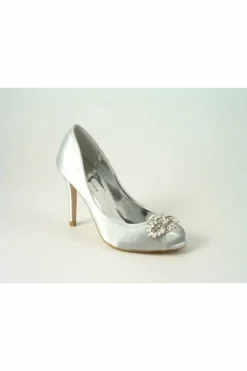 High Heels^Glitz Shoes Rosalie Sabatine Diamante Satin Heel Peep Shoe