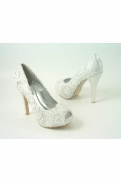 High Heels^Glitz Shoes Sabatine Coco Peep Toe Shoe White Silver Whitesilver