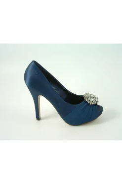 High Heels^Glitz Shoes Sabatine Fee 888 Platform Satin Peep Toes Navy