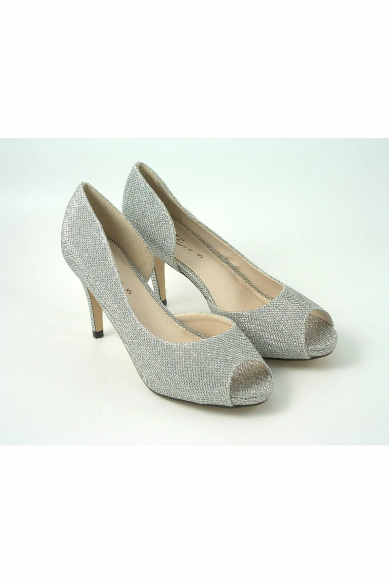 Mid Heels^Glitz Shoes Sabatine Mid Heel Peep Toe - 31438 Silver