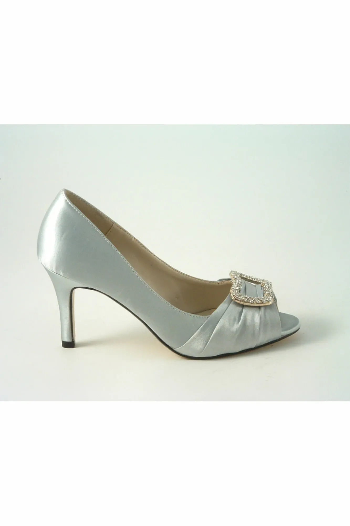 Mid Heels^Glitz Shoes Sabatine Satin Mid Heel Peep Toe Shoe Silver