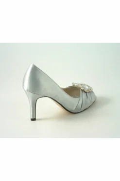 Mid Heels^Glitz Shoes Sabatine Satin Mid Heel Peep Toe Shoe Silver
