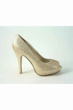 High Heels^Glitz Shoes Sabatine Sparkle Peep-Toe Shoes Gold