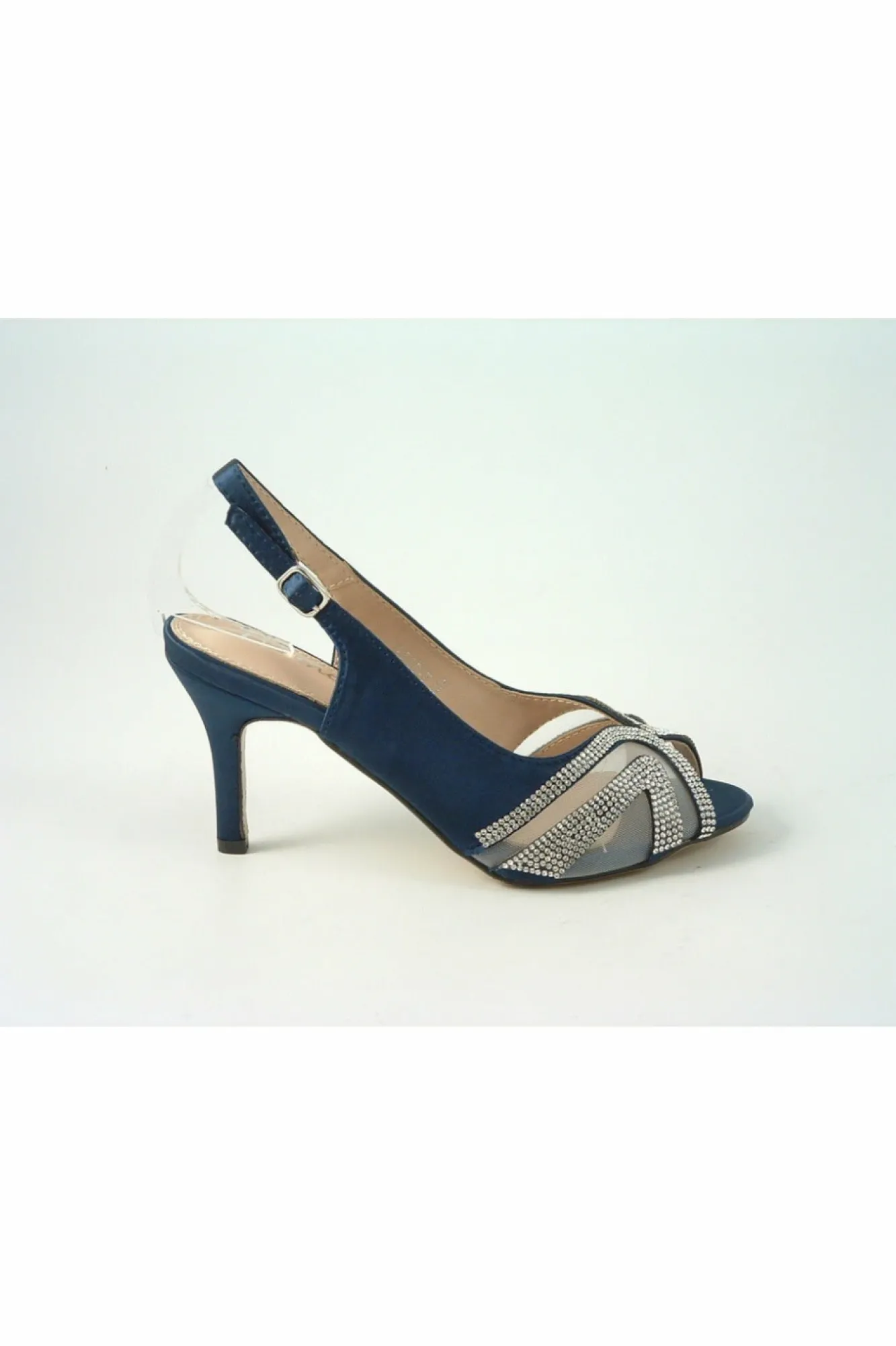 Mid Heels^Glitz Shoes Sienna Diamante Peep Toe Sling Back Mid Heel Navy
