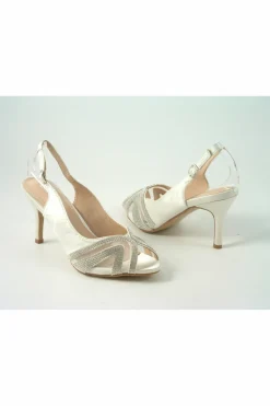 Mid Heels^Glitz Shoes Sienna Diamante Peep Toe Sling Back Mid Heel Ivory