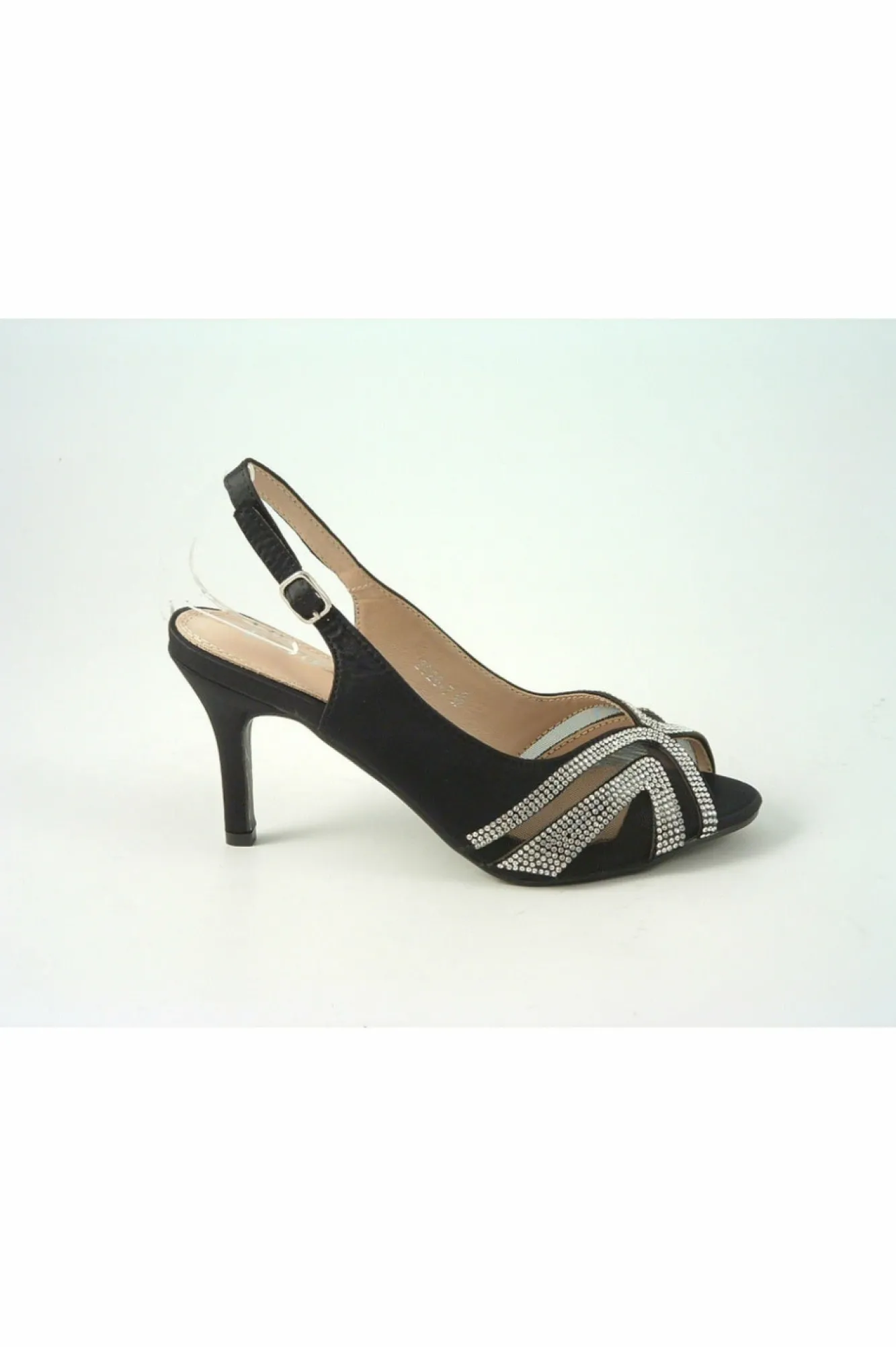 Mid Heels^Glitz Shoes Sienna Diamante Peep Toe Sling Back Mid Heel Black
