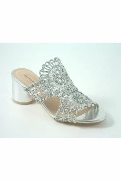Sandals^Glitz Shoes Tianna Sabatine Interweave Peep Toe Sandal Silver