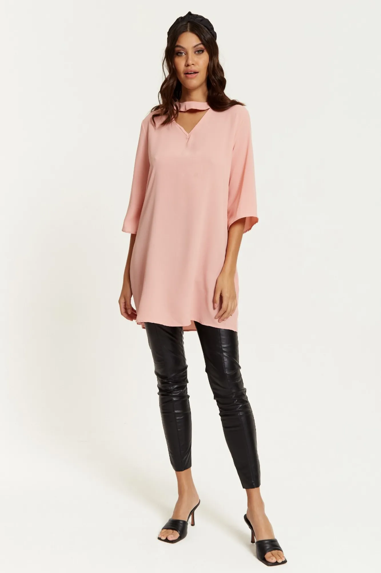 Blouses^Hoxton Gal Oversized Detailed Neckline Tunic Pink