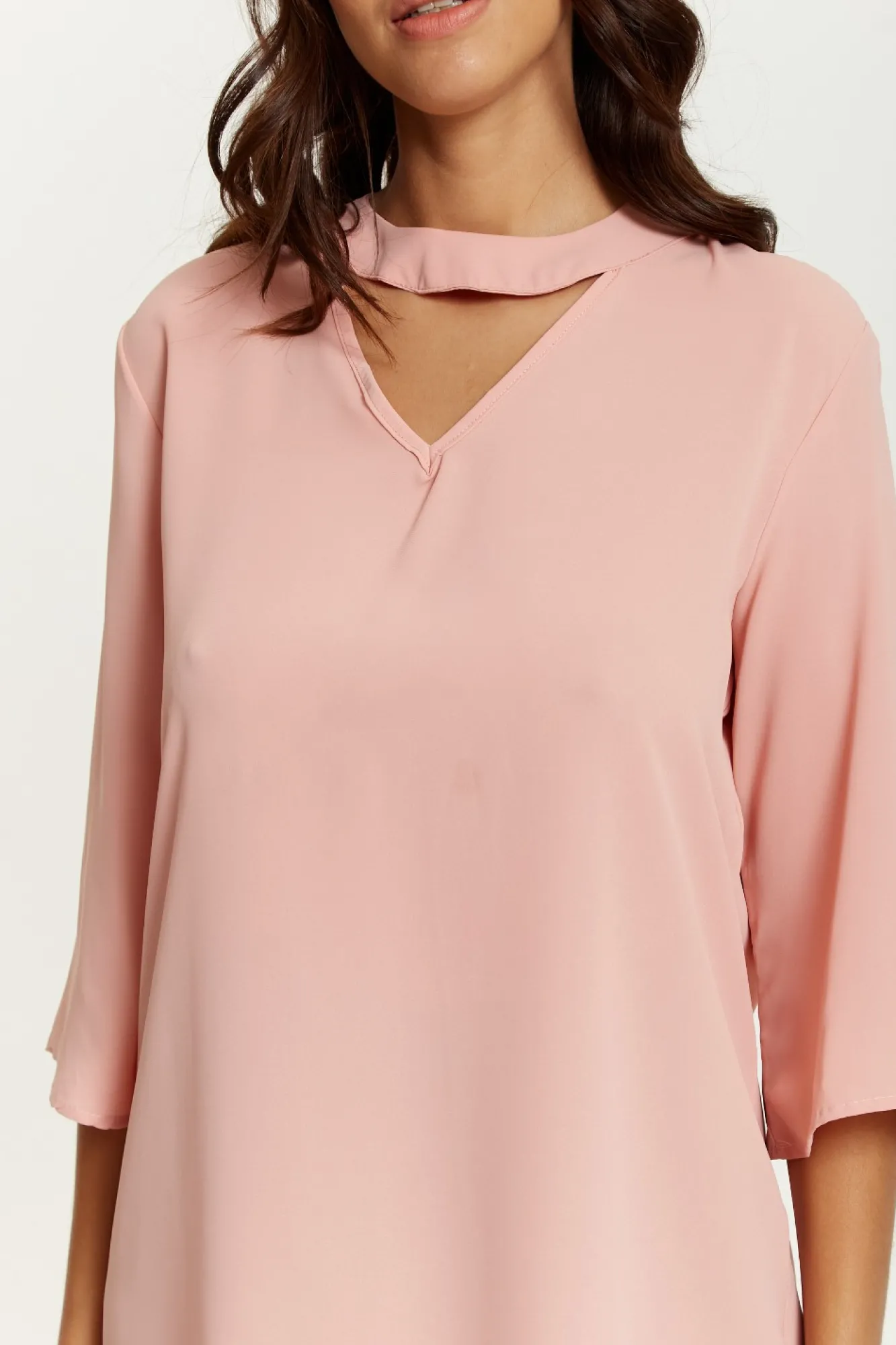 Blouses^Hoxton Gal Oversized Detailed Neckline Tunic Pink