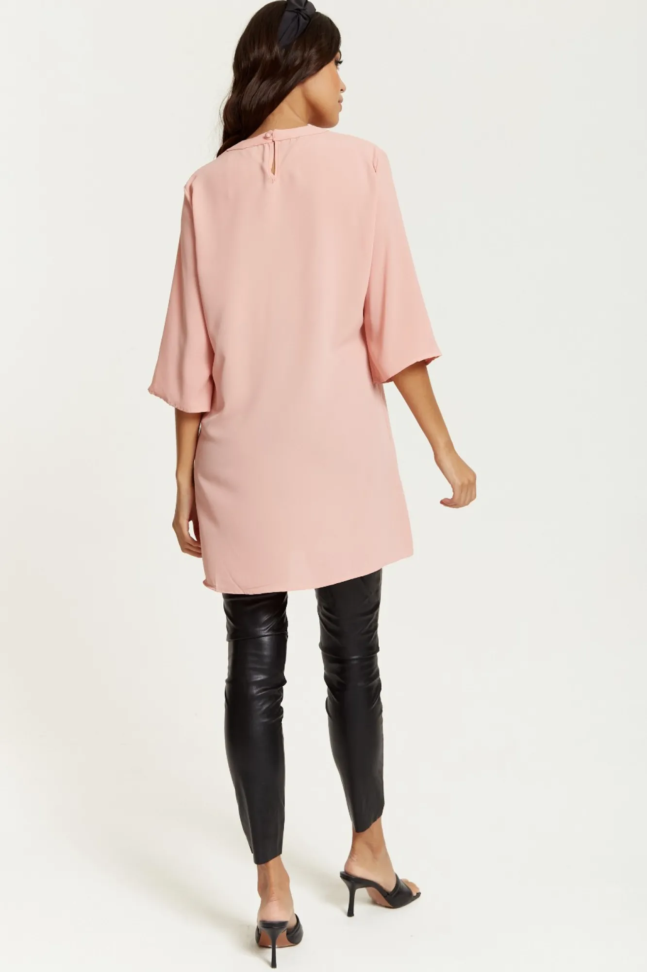 Blouses^Hoxton Gal Oversized Detailed Neckline Tunic Pink