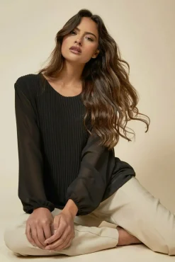 Blouses^Hoxton Gal Oversized Pleated Top With Tulle