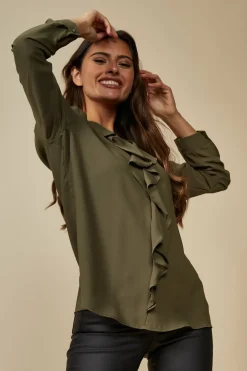 Blouses^Hoxton Gal Oversized Top With Frilled Front