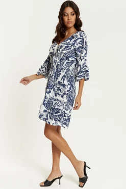 Mini Dresses^Hoxton Gal Oversized V Neck Detailed Floral Print Mini Dress Navywhite
