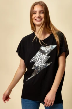 T-Shirts^Hoxton Gal Sequin Flash Top Relaxed Fit In Black