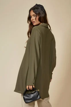Blouses^Hoxton Gal Tunic Shirt With Button Details In Khaki