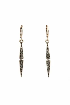 Jewellery^Last True Angel Thin Drop Crystal Earring In Gold & Pewter Antiquegold